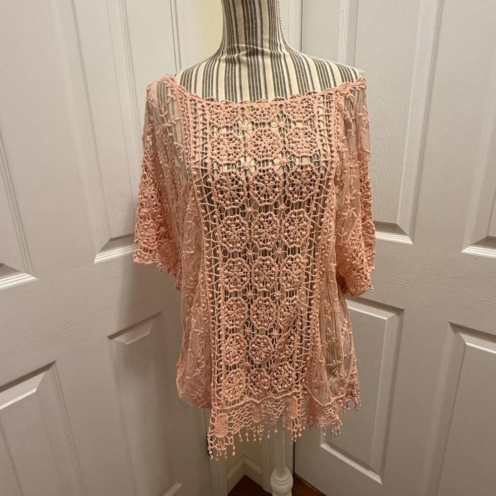 Grace and Lace Crochet Peach Pink Top